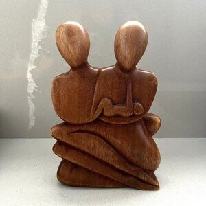 Novica Family Love Handmade Indonesia Suar Wood Brown Statuette Carving 7.75” H